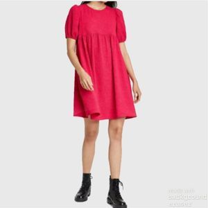 COPY - Women's Short Puff Sleeve Dress, Red, Medium NWT, MSRP $36.99